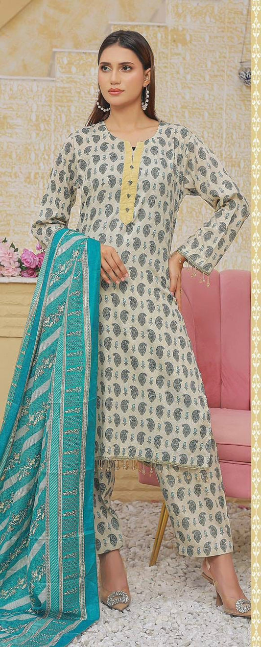 Elegant Printed 3-Piece Mixed Fabric Suit