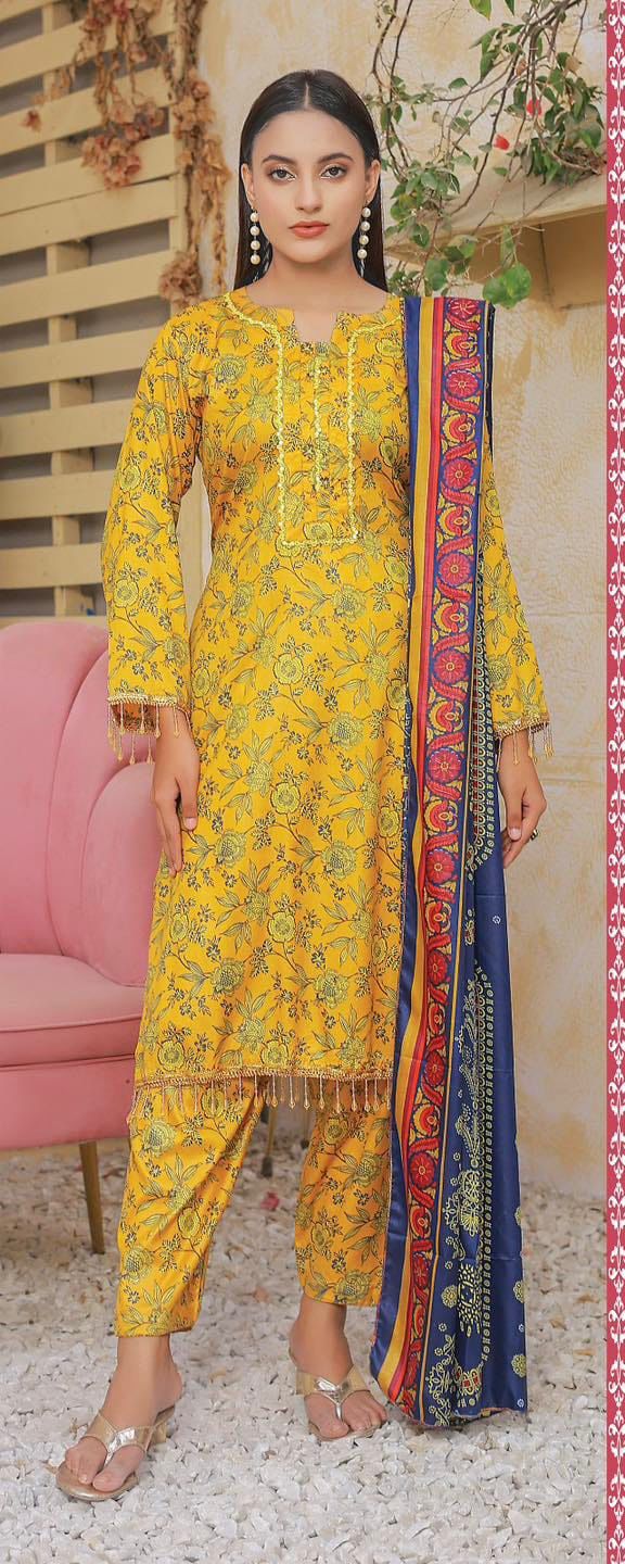 Elegant Printed 3-Piece Mixed Fabric Suit