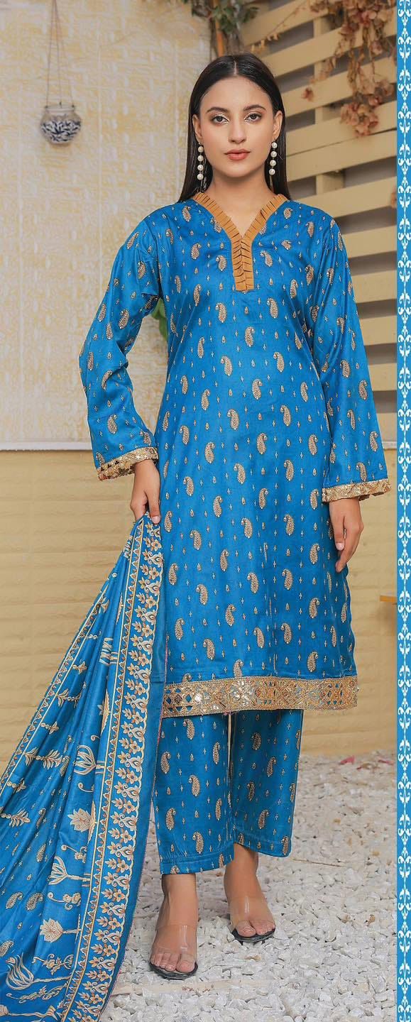 Elegant Printed 3-Piece Mixed Fabric Suit