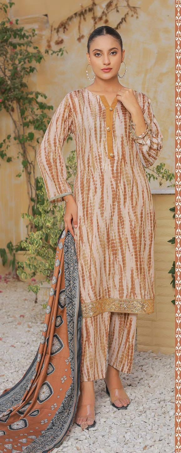 Elegant Printed 3-Piece Mixed Fabric Suit
