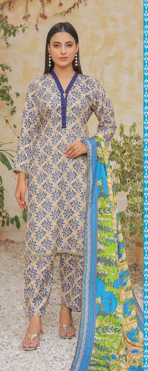 Elegant Printed 3-Piece Mixed Fabric Suit