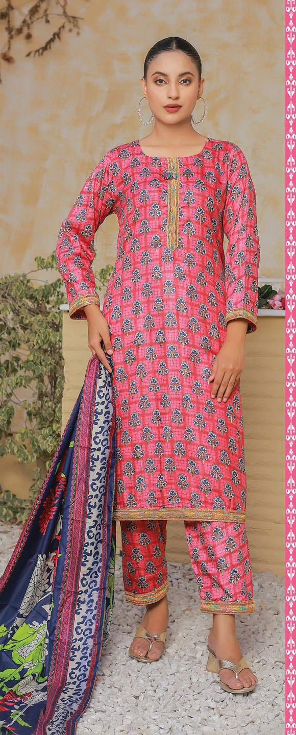 Elegant Printed 3-Piece Mixed Fabric Suit