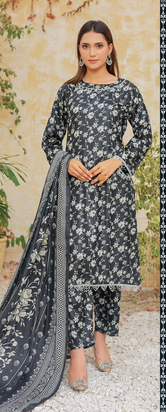 Elegant Printed 3-Piece Mixed Fabric Suit