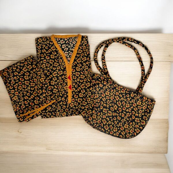 Graceful Black 2-Piece with Yellow Floral Print and Matching Handbag - Image 3