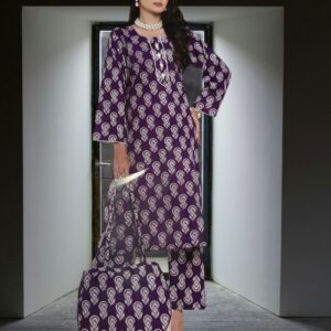 Elegant Purple 2-Piece with White All-Over Design and Matching Handbag