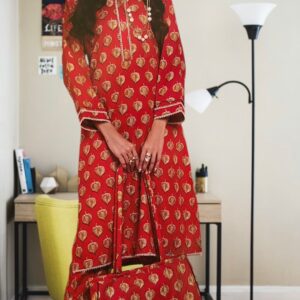 Elegant Red 2-Piece Suit with Matching Handbag
