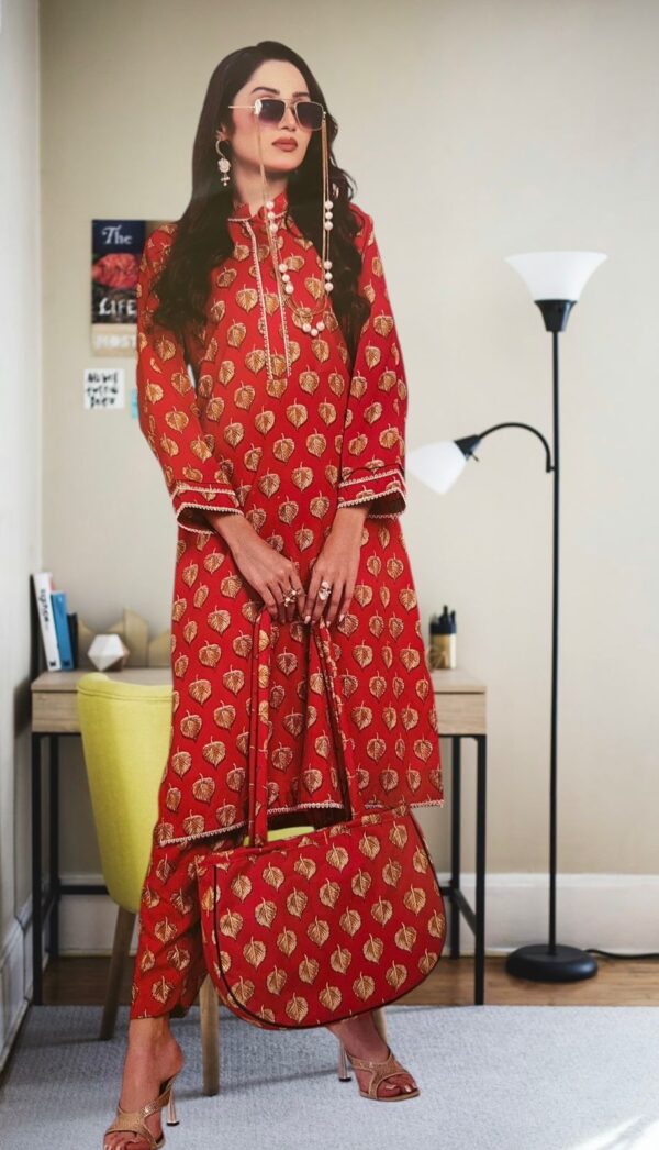 Elegant Red 2-Piece Suit with Matching Handbag