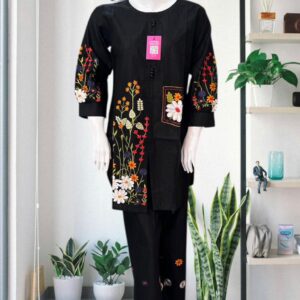Black Floral Elegance – 2-Piece Embroidered Set