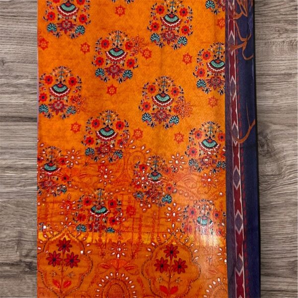 Unstitched 3-Piece Orange Khari Embroidered Suit with Matching Dupatta - Image 3