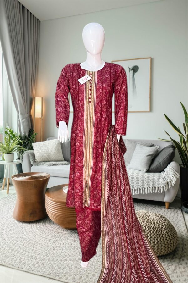 Royal Maroon Charm – Binsaed 3-Piece Frock Suit - Image 3