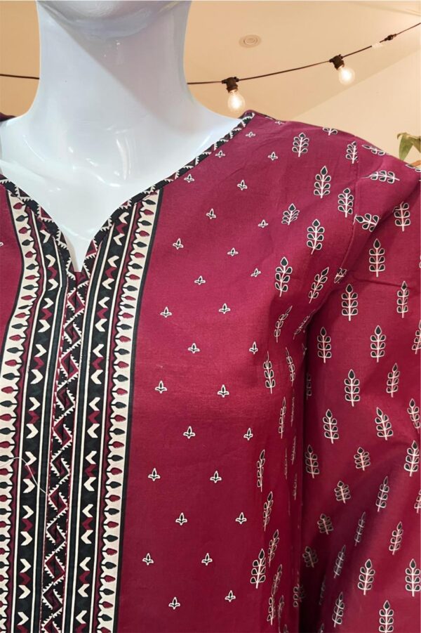 Bin Saeed Classic Maroon 3-Piece Stitched Suit – Timeless Tribal-Inspired Print - Image 4