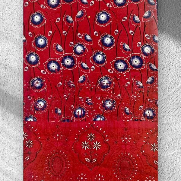 Unstitched 3-Piece Red Khari Embroidered Suit with Contrasting Blue Dupatta - Image 3