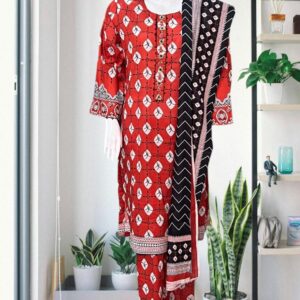 Bin Saeed – Red 3-Piece Printed Classic